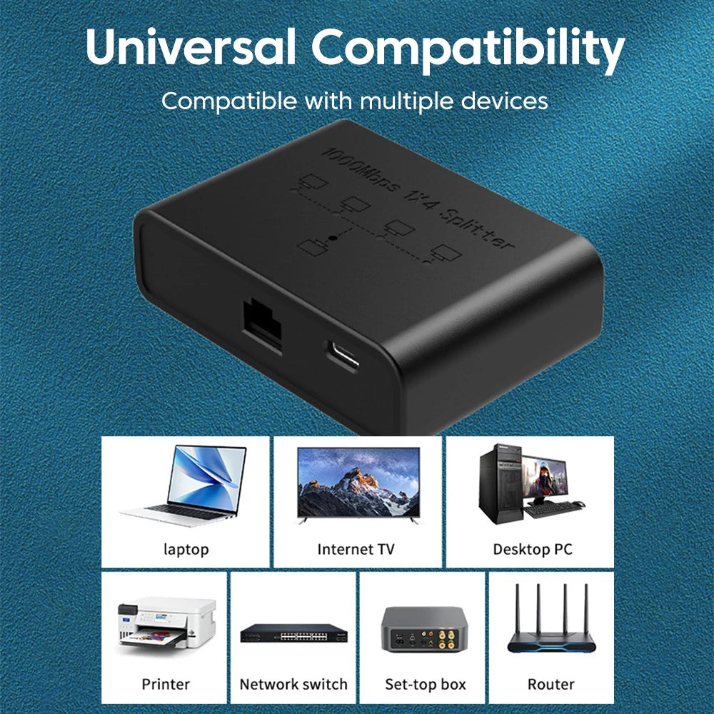 Commutateur réseau Gigabit 5 ports RJ45 — Ethernet, connexion câble, séparateur, extenseur