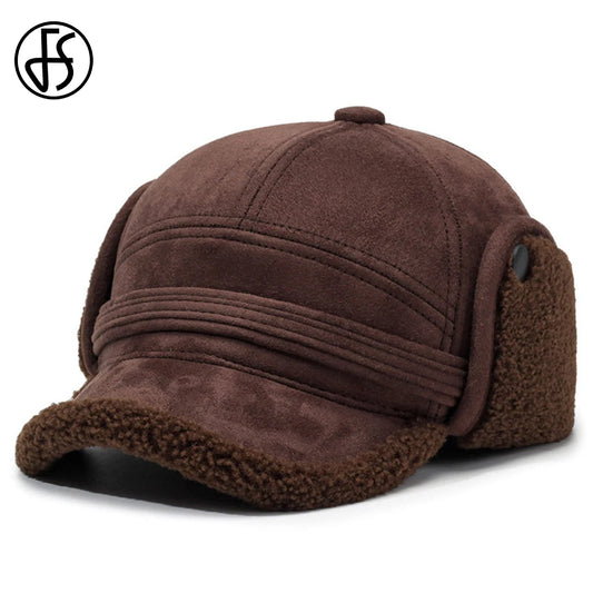 Casquette de baseball marron d'hiver — coupe-vent, chaud, bomber, oreillette, peluche, femme et homme