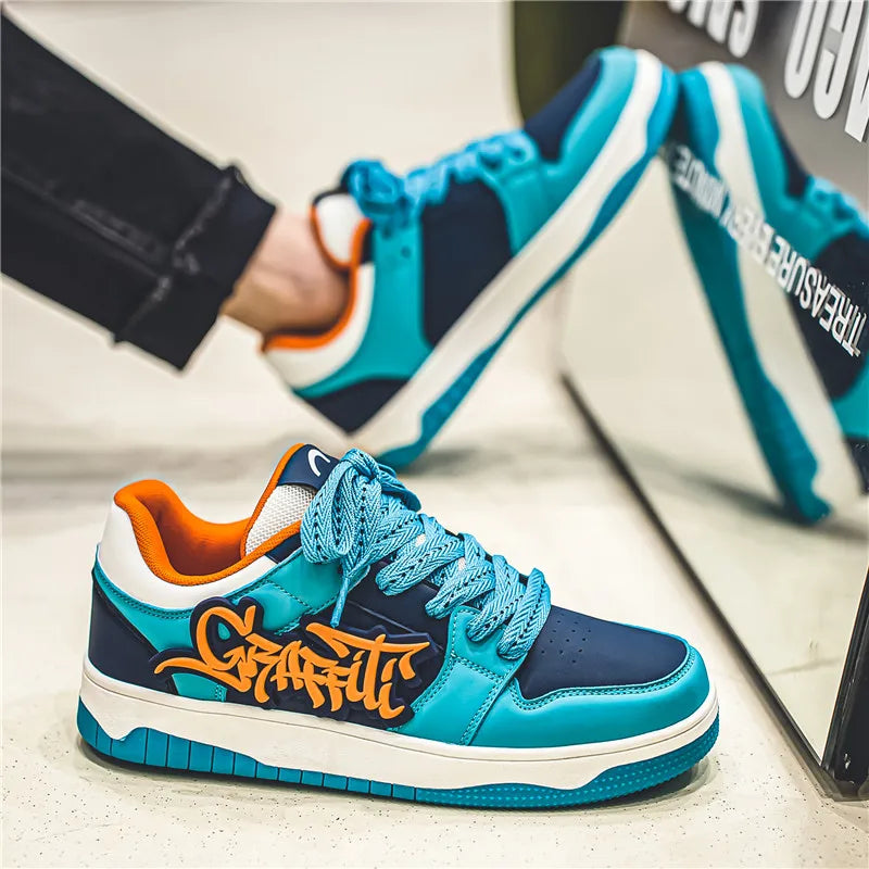Baskets Skateboard Homme Bleu — Streetwear Hip-Hop Plateforme