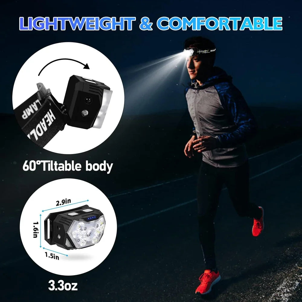 Lampe frontale à 9 LED haute luminosité, lampe frontale à détecteur de mouvement, lampe frontale portable pour la pêche et le camping en extérieur, lampe de travail