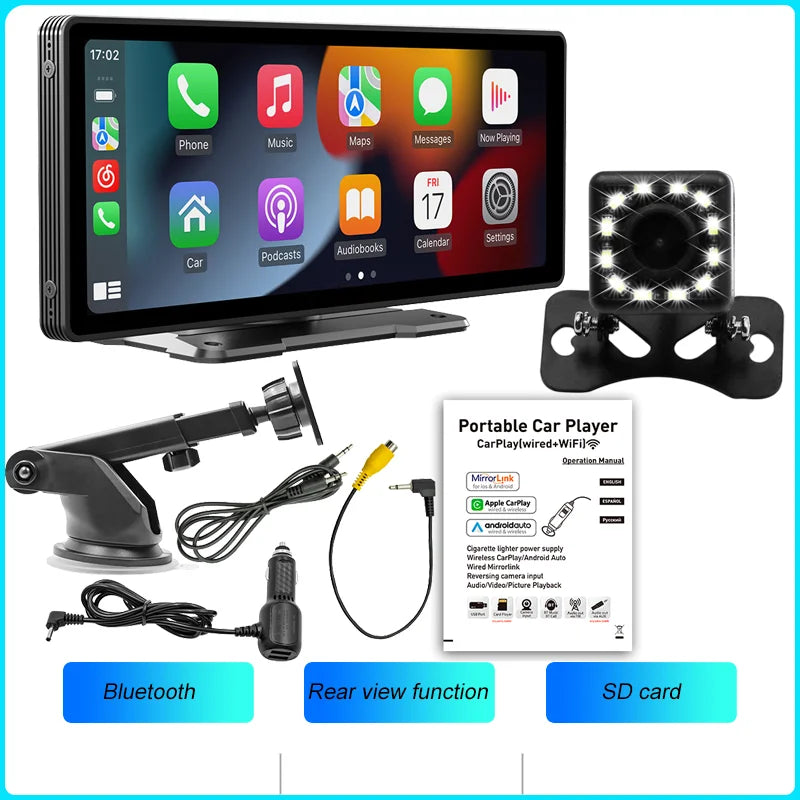 Écran Multimédia Sans Fil Portable 10,26" — Caméra Recul HD DVR Lecteur MP5