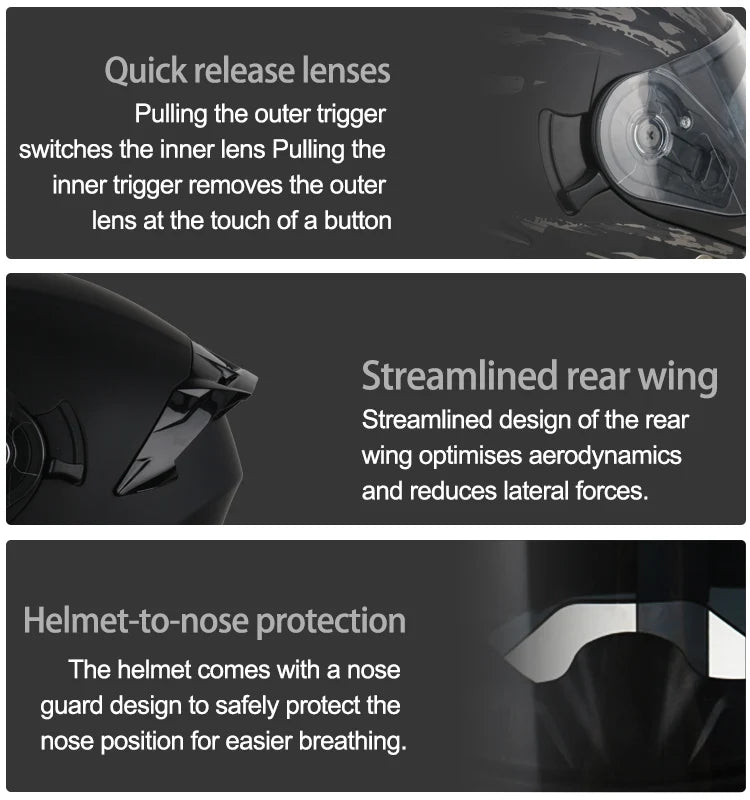 Casque moto quatre saisons Motocross modulaire rabattable — hommes, femmes, tout-terrain