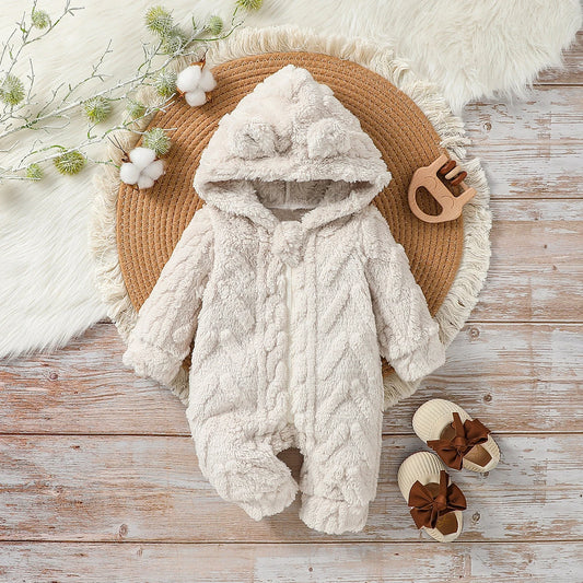 Bebés niños invierno manga larga sólido felpa con capucha cremallera mono de moda para recién nacidos ropa cálida