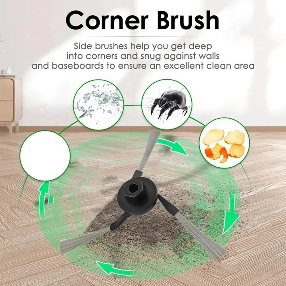 Accessoires pour aspirateur robot — sacs à poussière, vadrouille, brosses latérales, filtres HEPA, pièces de rechange