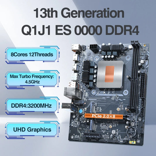 Carte mère pour ordinateur de jeu, bricolage, avec processeur intégré, Kit d'intervalle 13ème cœur, Q1J1 ES 0000 8C12T DDR4 RAM LGA115X, ordinateur de bureau