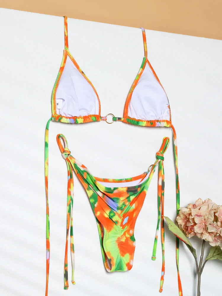 Sexy Triangle chaînes Bikini ensembles Micro tongs maillot de bain femmes maillot de bain Biquini pansements de plage maillot de bain imprimé string Bikini