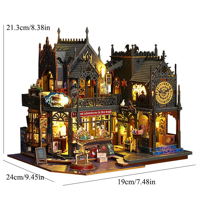 Wooden Dollhouse, Garden Model, 3D Puzzle, Assemble Building Kits, Toys, Bedroom Decor with LED Lights, Dollhouse Gift, DIY