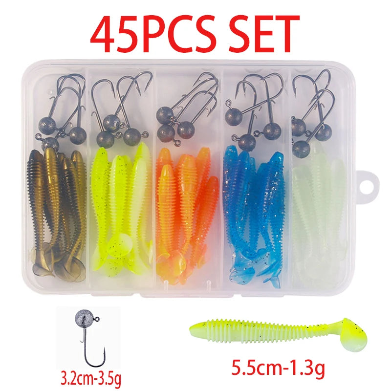 Leurre souple en silicone 4,5 cm avec queue en T — nageur, pêche carpe, black-bass, brochet
