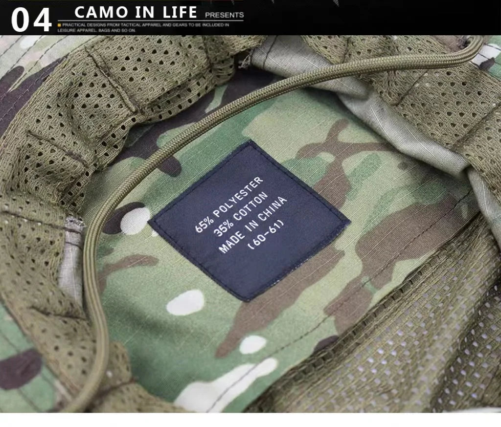 Nouveau 2026 Casquette Bob Camouflage Multicam avec Poche Carrée pour Passionnés de Tactique, Chapeau de Soleil pour Pêche, Randonnée et Activités de Plein Air