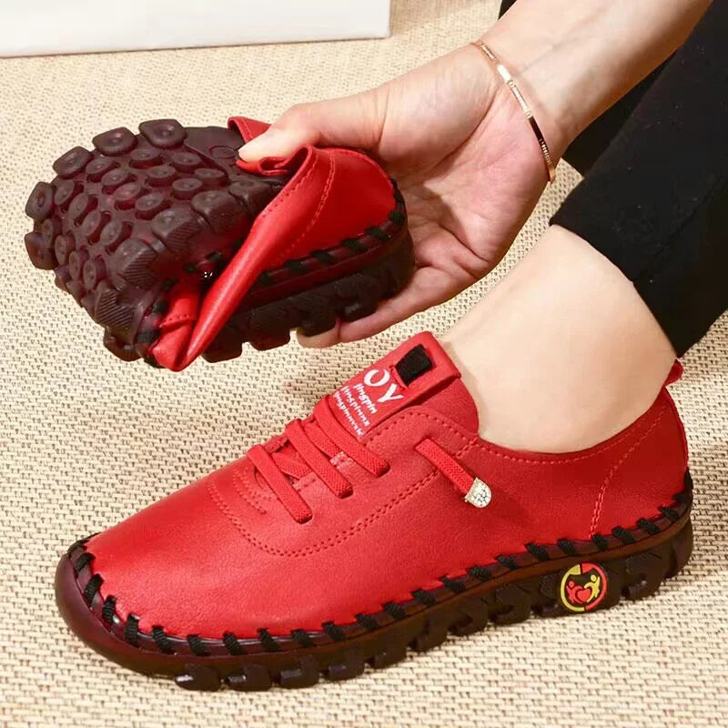 Baskets Femme Mocassins Cuir Plateforme — Sans Lacet Décontracté Printemps