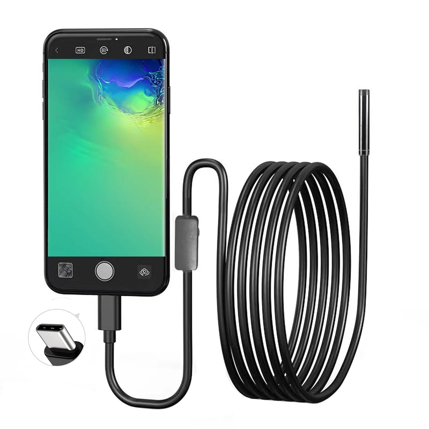 USB Endoscope for OTG Android Phone, 5.5mm Endoscopic Inspection Snake Camera, IP67 Waterproof with 6 LED Lights for Type C