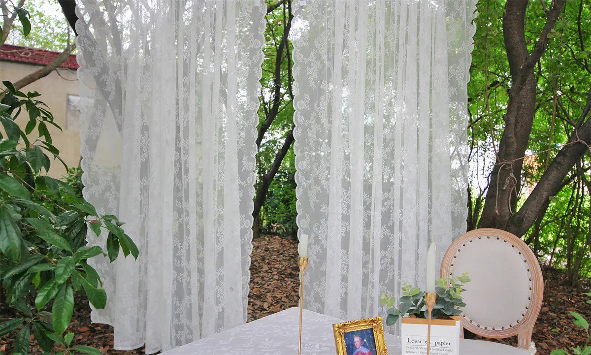 Rideaux transparents en dentelle brodée de fleurs blanches, en Voile de fenêtre de poche pour salon, chambre à coucher, décor de scène de mariage