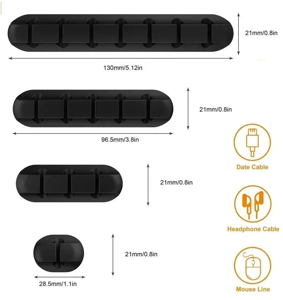 Silicone Cable Wire Organizer, USB Cable Winder, Self-Adhesive Management Clips for Mouse, Keyboard, Headset for iPhone Huawei