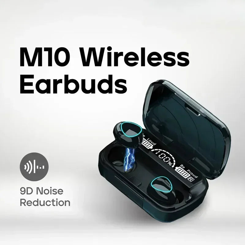 Original M10 Bluetooth Wireless Earbuds - All-in-one Sports Headset with Active Noise Cancellation, Stereo Sound, and Built-in Microphone