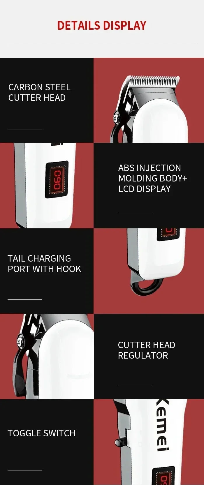 Kemei cortadora de pelo Km-809A Km-2299 Km-2024 cortadora de barba inalámbrica UBS Recargable potentes cortadoras de pelo eléctricas para hombres