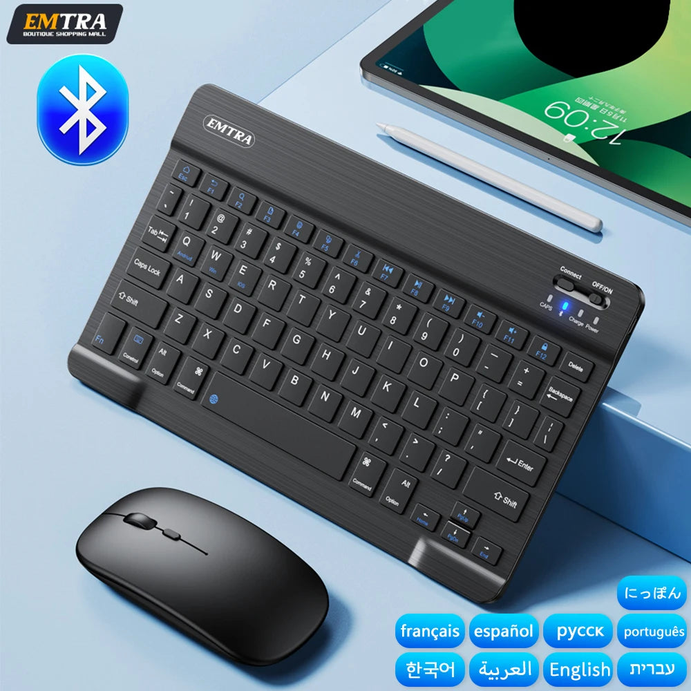 Clavier & Souris Sans Fil Bluetooth — Tablette Multilingue Espagnol Coréen Russe