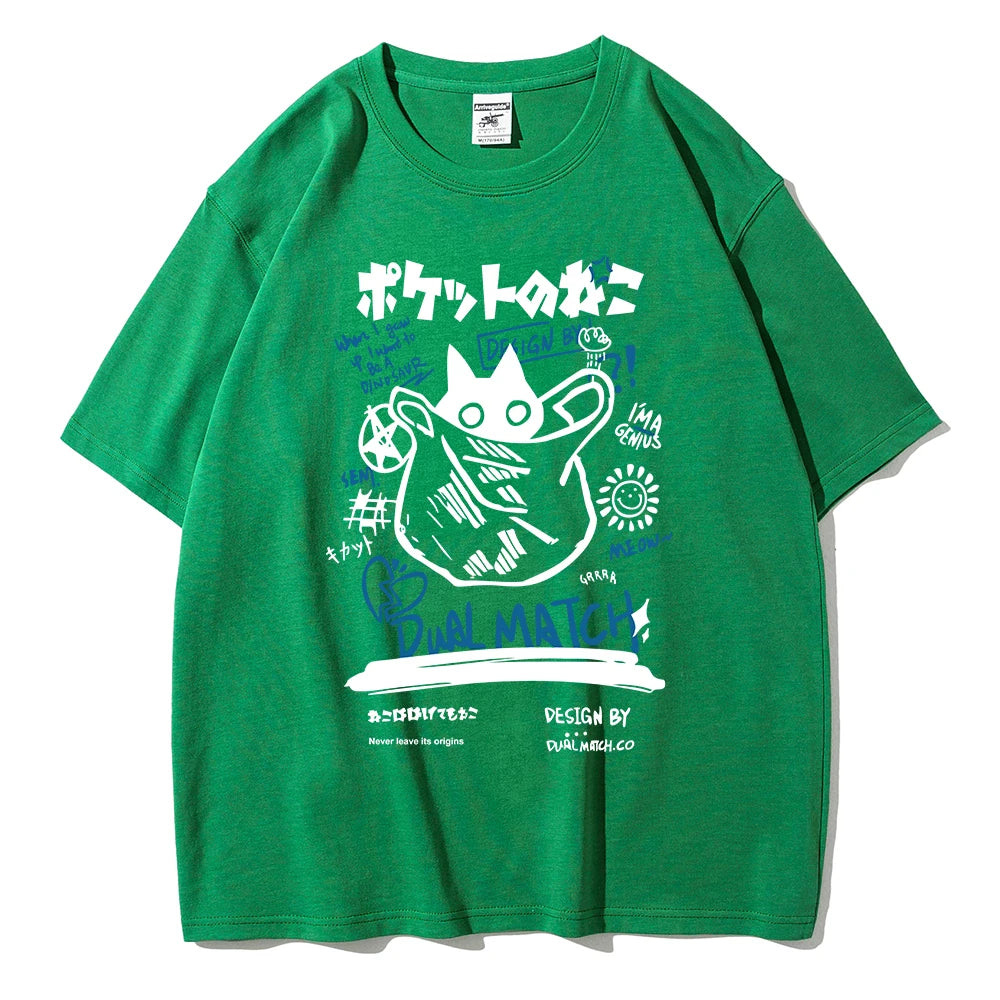 Hombres Mujeres Camisetas de Dibujos Animados 2024 Verano Harajuku Kawaii Gato Impreso Manga Corta Camisetas Pareja Streetwear Ropa Suelta Tops Y2K