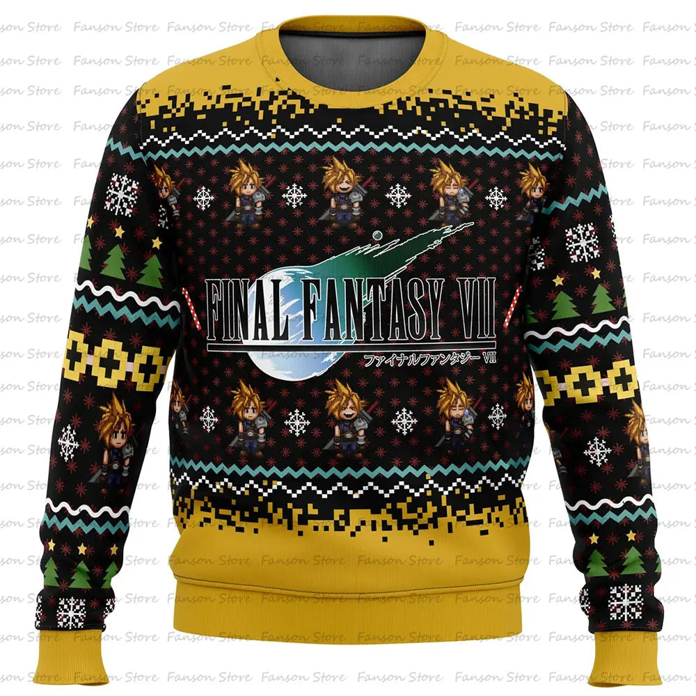 Final Nette-Rib de Navidad Anime Cartoon para hombres y mujeres, Sudadera con capucha para pareja, rib, Y-2025, 7 VII FF7 en-ly, Nueva moda