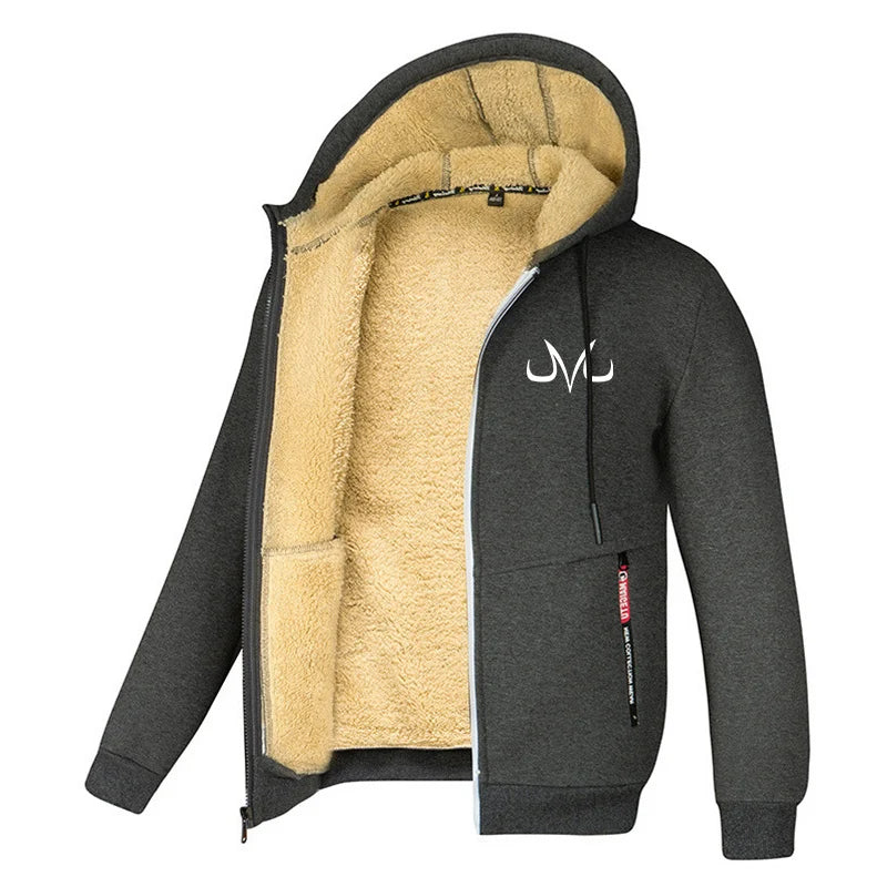 Chaquetas para hombre estampadas con forro polar sherpa, abrigos cálidos de invierno de felpa con bolsillos con cremallera, sudadera con capucha y cremallera, conjuntos para exteriores