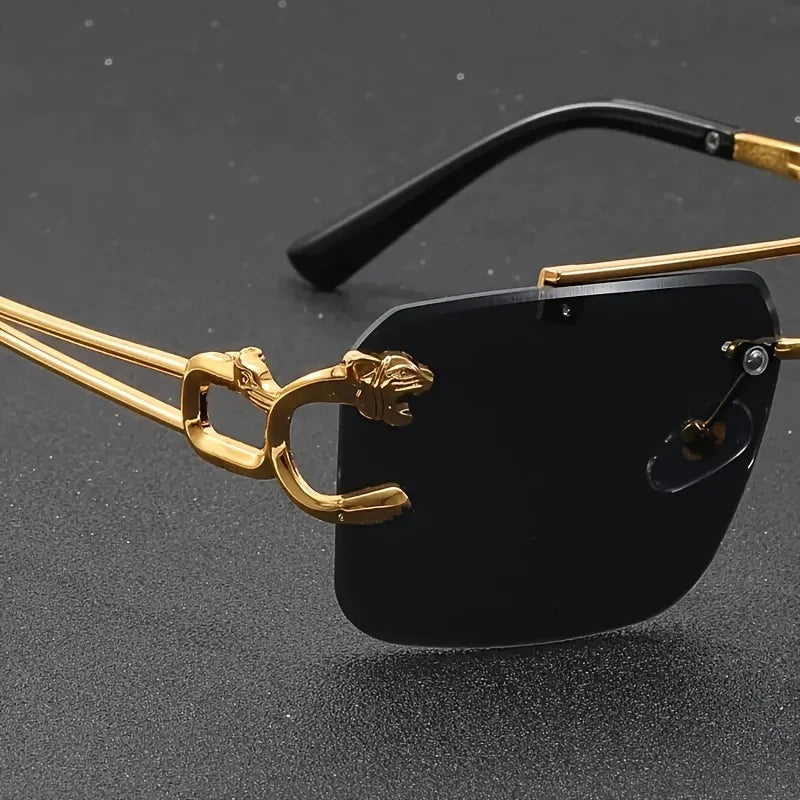 Lunettes de soleil noires sans cadre — hommes, femmes, voyage, plein air, vintage, mode dorée