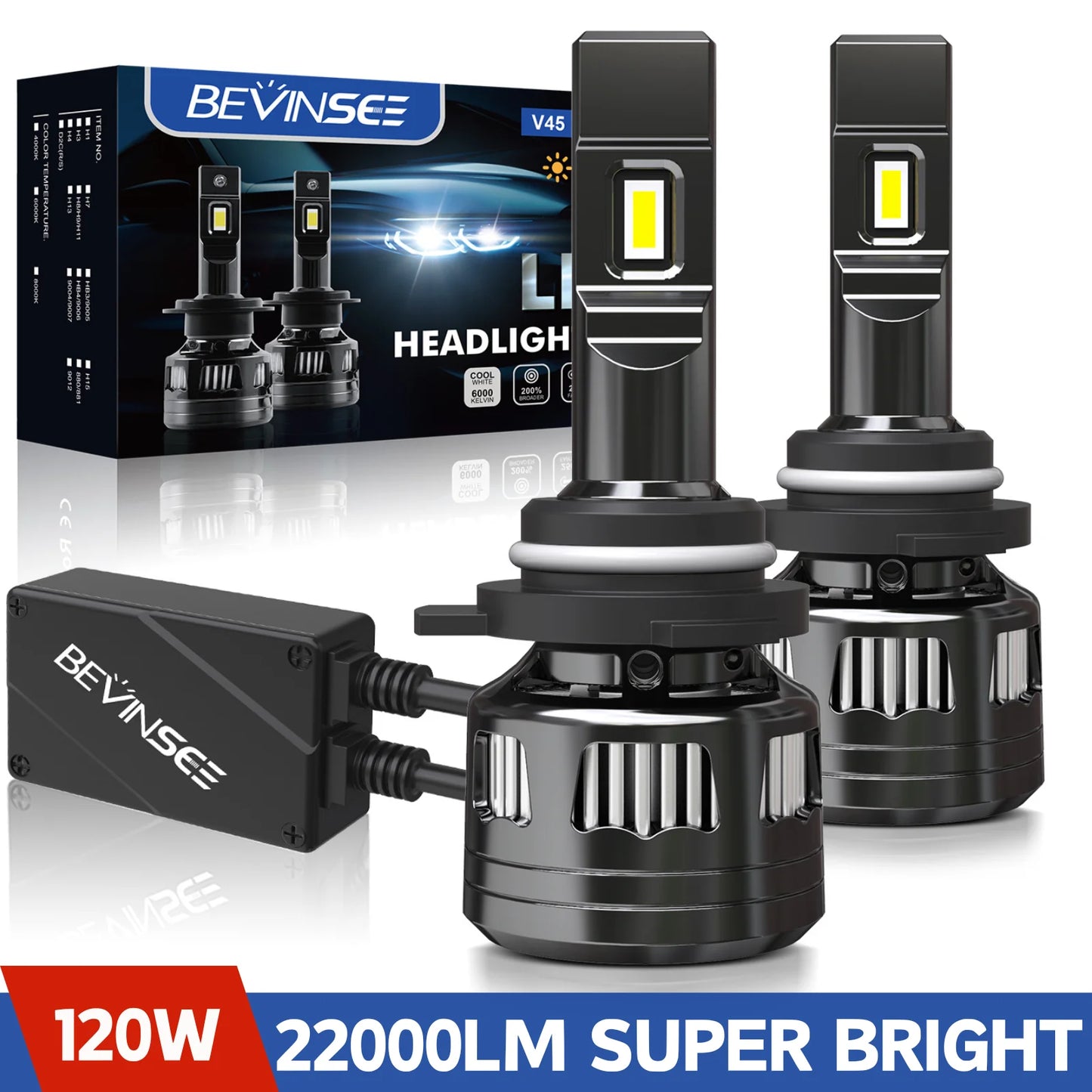 Ampoules LED H7 H4 CANBUS 120W 22000LM — Hi/Lo H11 H1 9005 9006 12V Berlines SUV