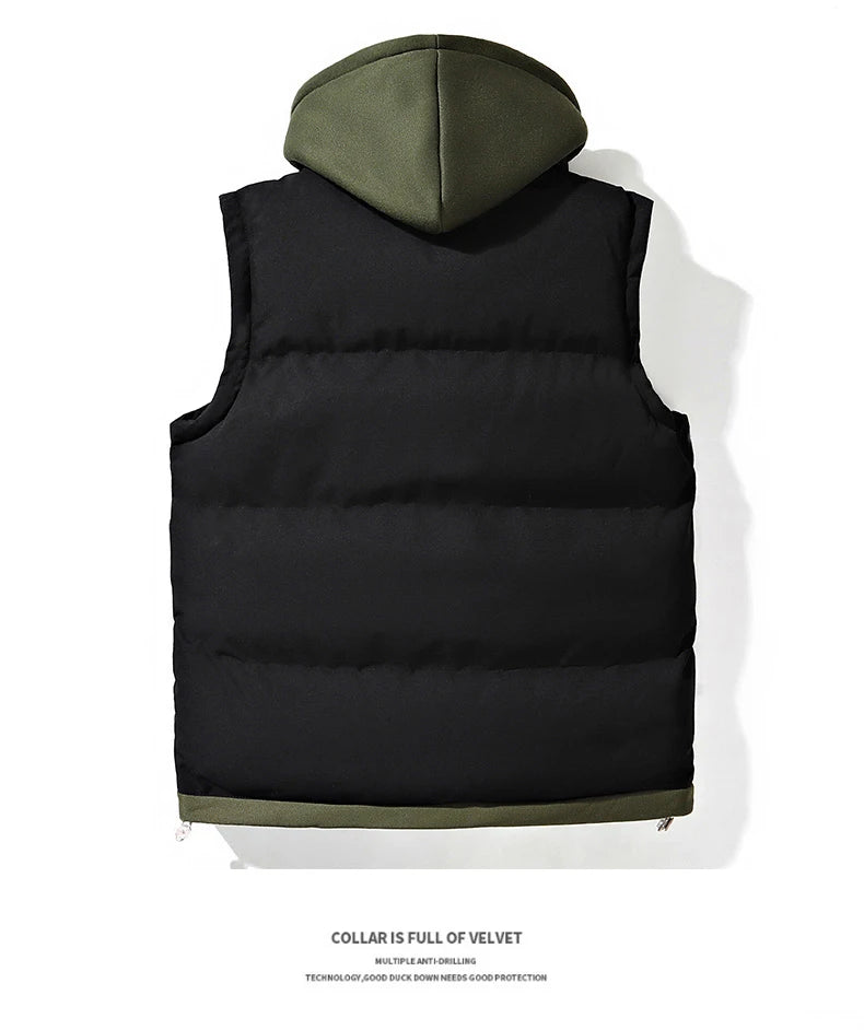 Chaqueta de invierno con capucha para hombre, abrigo de plumón de algodón, chaleco grueso, chaleco cálido, abrigo casual