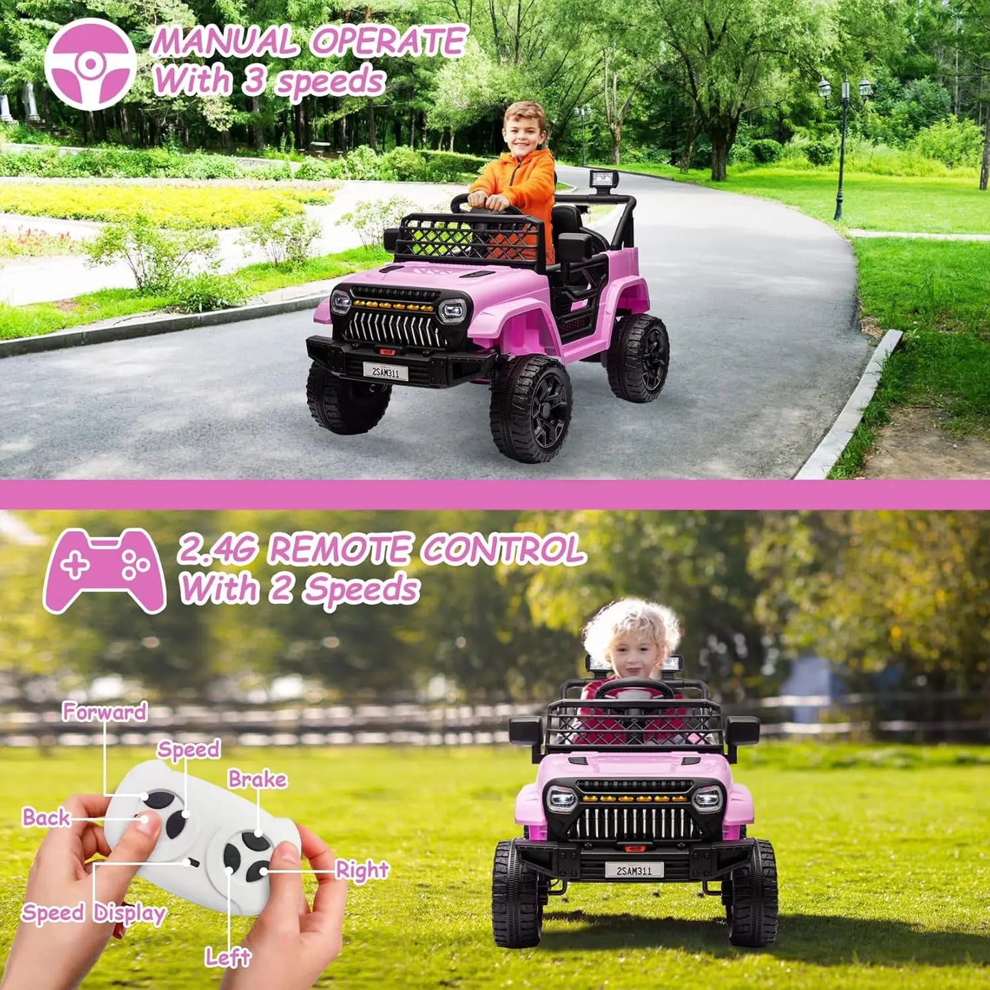 12V Kids Ride-On Car, Electric Toddler Vehicle with Remote Control, 3 Speeds, LED Lights, Music, and USB Port, Battery Powered