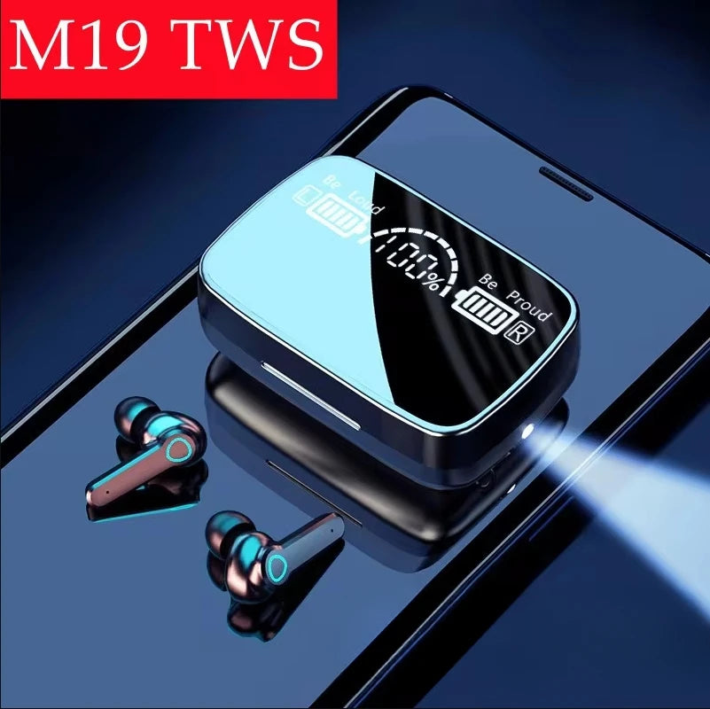 M19 TWS Bluetooth Wireless Earbuds, Smart Touch Control, Waterproof, LED Display, with Mic
