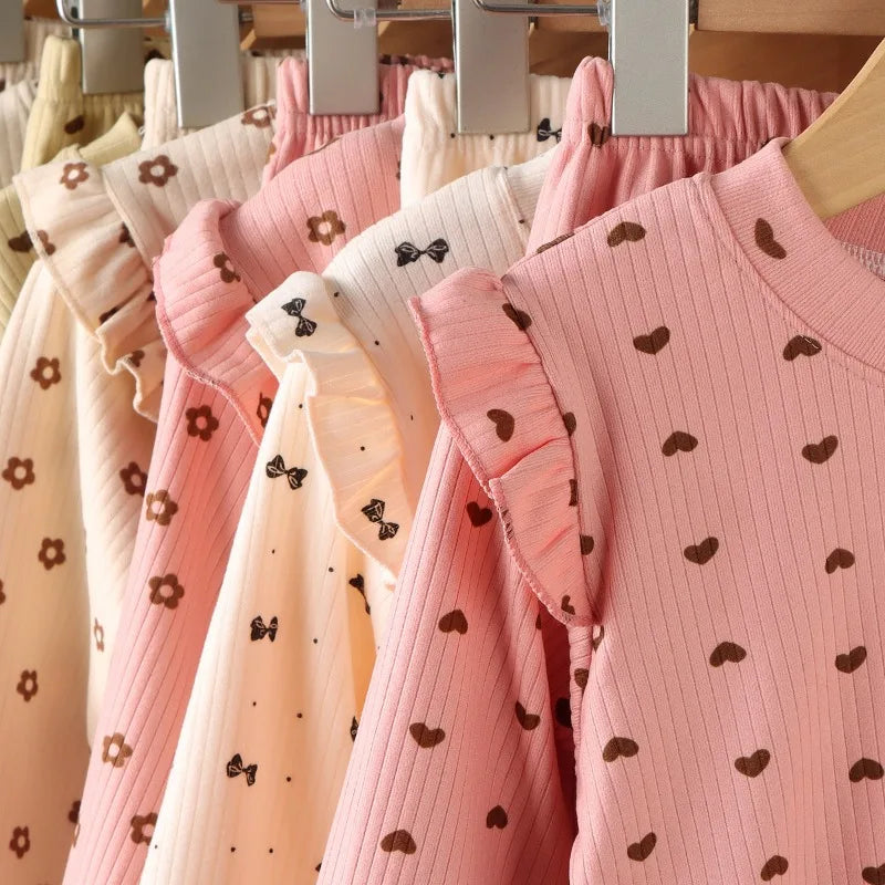 Maillot de corps à manches longues pour enfants, joli t-shirt à pois floraux, chemise en Y douce pour enfants, garçons et filles, 2-10T