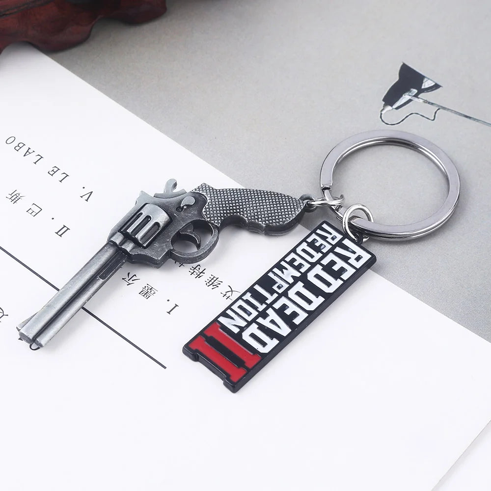 Jeu RDR2 Arthur Morgan Revolver porte-clés rouge mort rédemption 2 porte-clés Western Cowboy Fans cadeau Cosplay hommes femmes sac bijoux