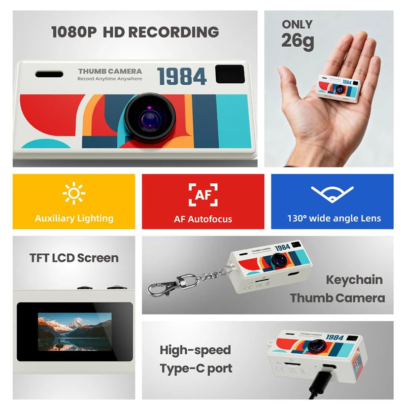 0.96 inch Keychain Camera, Retro Action Camera, Supports Memory Card, 1080P, Very Small Video Camera, Video Recorder