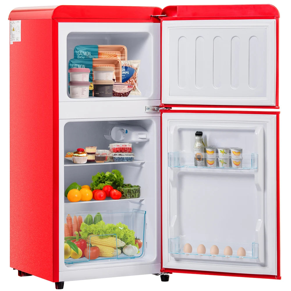 Frigorífico combi retro 45,5 cm de ancho, 2 puertas, 60 litros de volumen total, volumen de congelador 22 litros. 102 KWh/año,