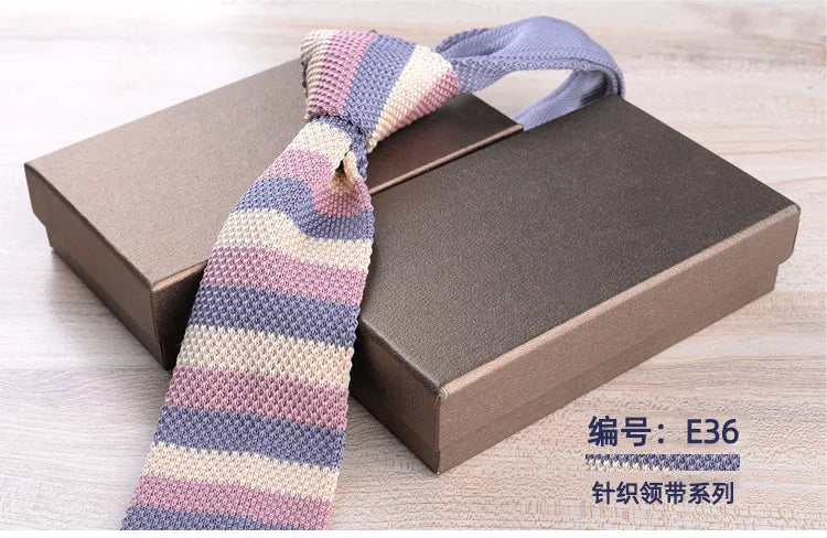 Corbatas de punto retro con rayas para hombres, estilo británico informal, formal de negocios, azul marino, rojo, marrón, corbatas hechas a mano, corbatín para esmoquin