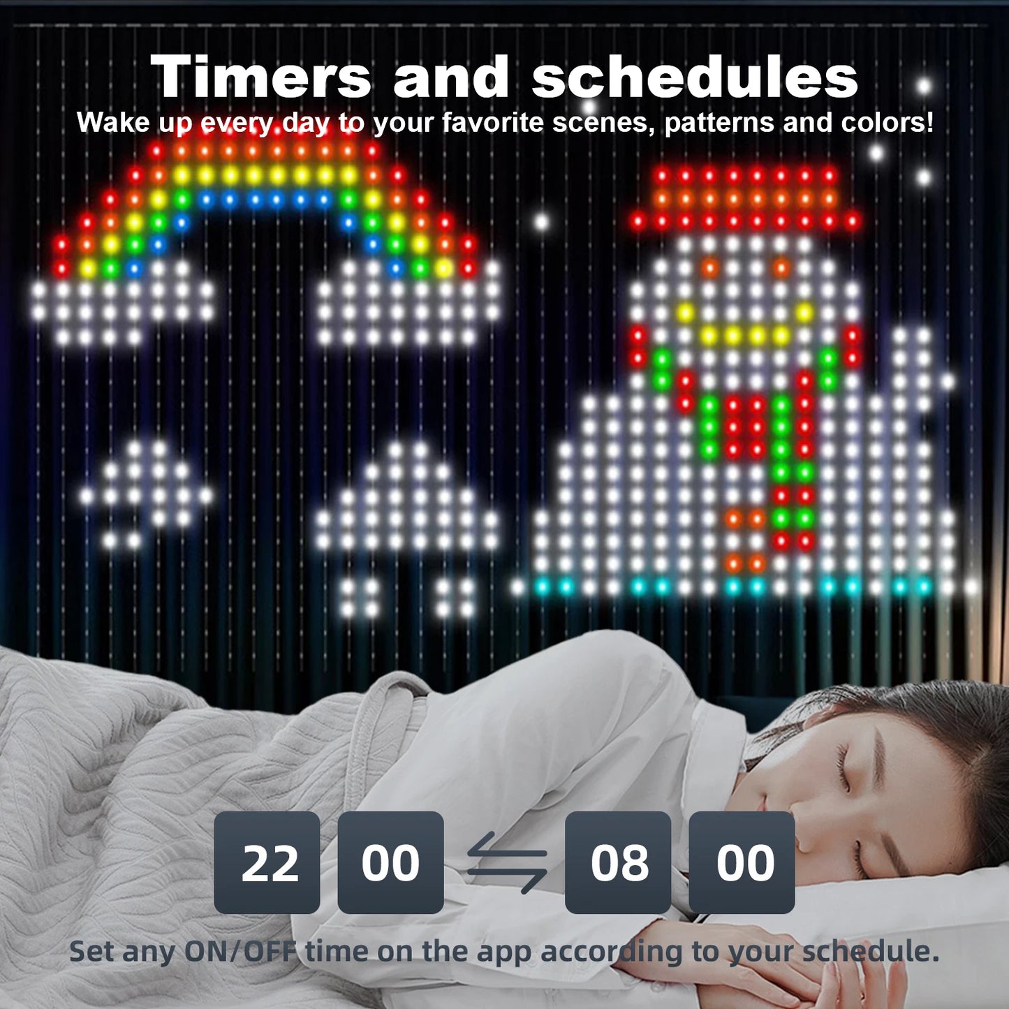 Rideau lumineux Led intelligent, guirlande du nouvel an, guirlande lumineuse féerique RGB, affichage du changement de musique, pour fenêtre, décoration de salle de noël