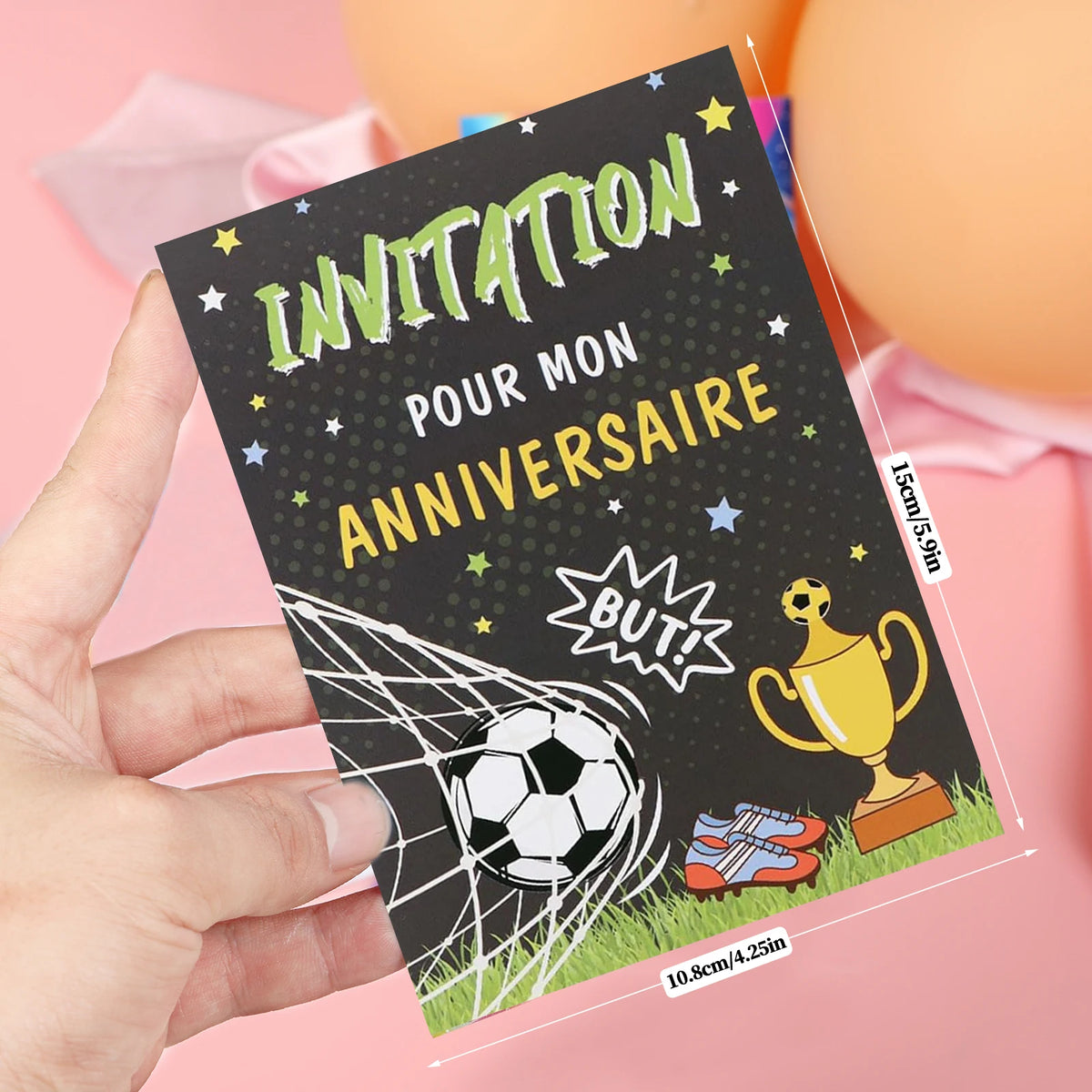 12 Cartes d’Invitation Anniversaire Thème Football — Design But & Trophée, Garçon & Fille