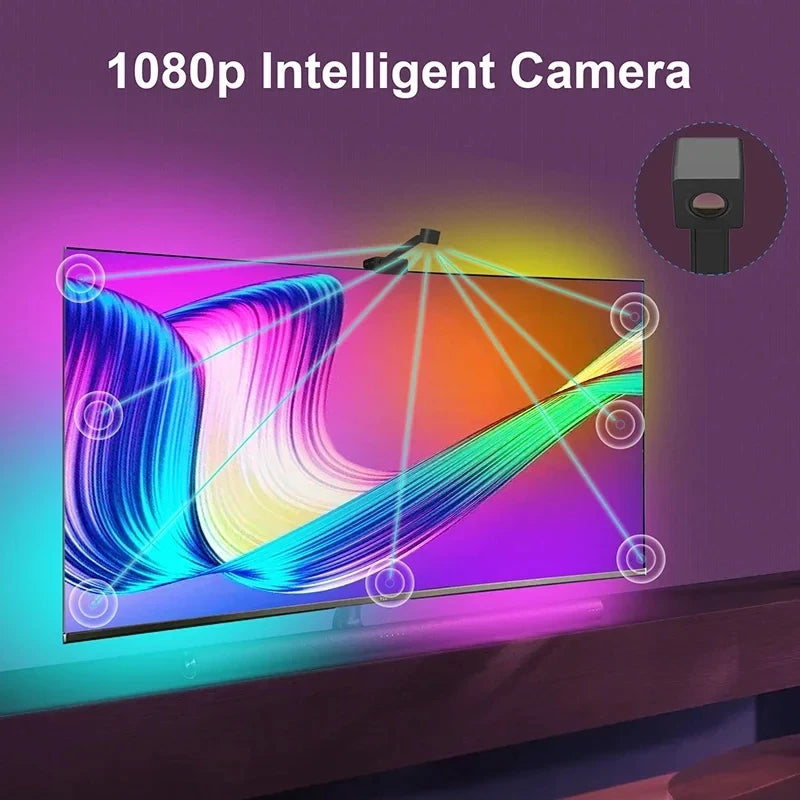 Bande lumineuse LED RGBIC Ambilight pour TV 3,8M 5M 5V USB avec capteur de gamme de couleurs AR, rétroéclairage adaptatif pour TV, synchronisation RGB, contrôle par application