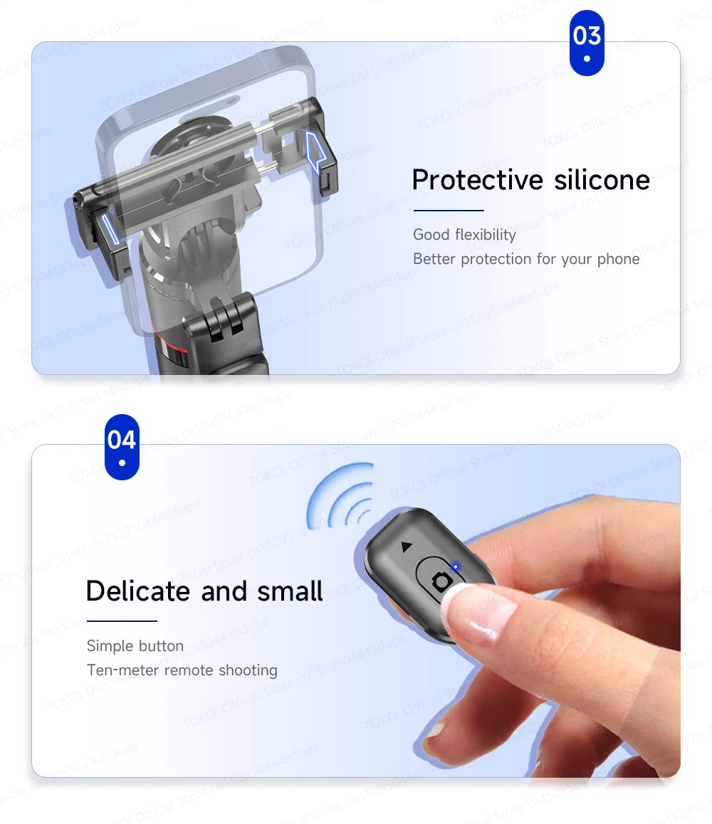 TOKQI — Bâton Selfie Extensible 360° Télécommande Bluetooth & Lumière Optionnelle