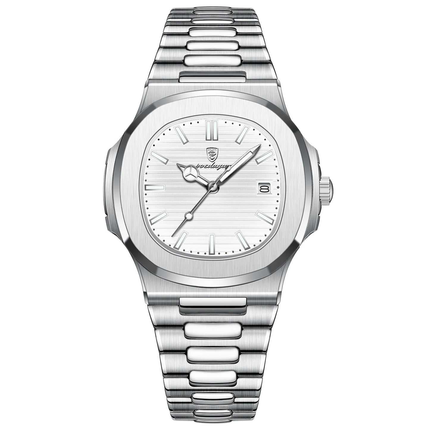 POEDAGAR Fashion Square Men's Luminous Waterproof Stainless Steel Wristwatch Men's Watch Date Quartz Business Men's Watches Reloj