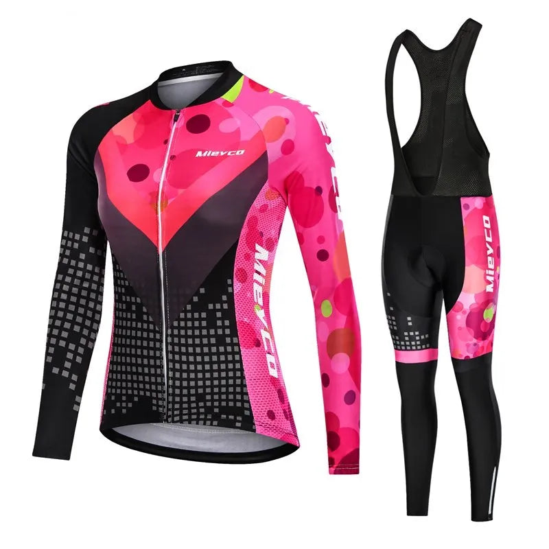 Tenue Cyclisme Femme VTT — Ensemble Maillot Salopette Manches Longues Combinaison