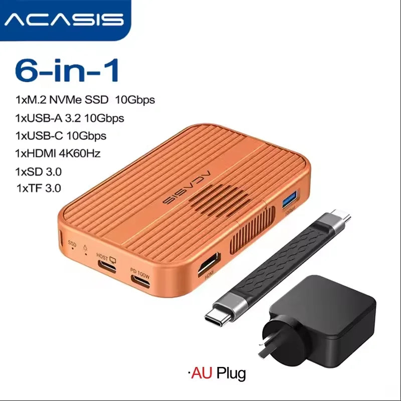 Boîtier SSD NVMe M.2 magnétique Acasis 10 Gbit/s et station d'accueil USB-C TF/SD 3.0 4K 60 Hz pour iPhone 17/17 Pro/iPhone 16/16 Pro