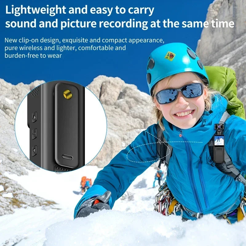 Caméra de poche 8K HD 180° rotative — mini caméra portable, vision nocturne, sport extérieur