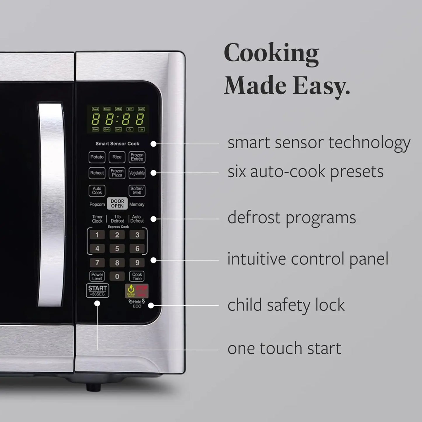 1,2 pies cúbicos. Horno de microondas de encimera – 1000 W de potencia, configuración de cocción automática inteligente, descongelación, fácil limpieza y bloqueo para niños