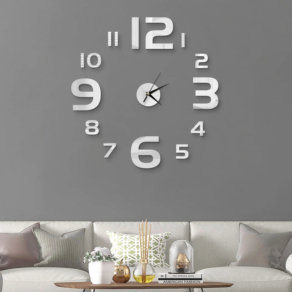 Creative Frameless Wall Clock, Silent Wall Sticker for Home, Acrylic Mirror Sticker, Wall Decor for Living Room and Office, DIY
