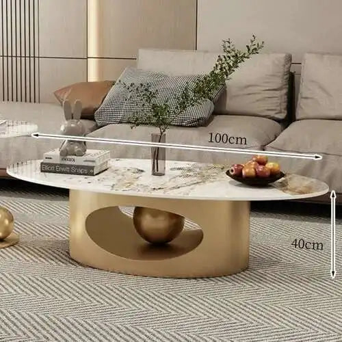 Tables basses modernes effet marbre — pieds métal blanc, table d'appoint ovale, nordique, salon, meubles