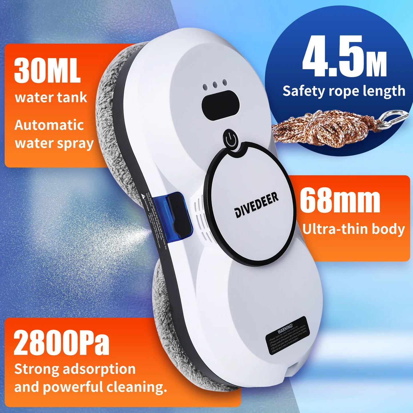 DIVEDEER Robot de limpieza inteligente para el hogar con función de pulverización automática de agua, máquina de limpieza de cristales magnética anticaída