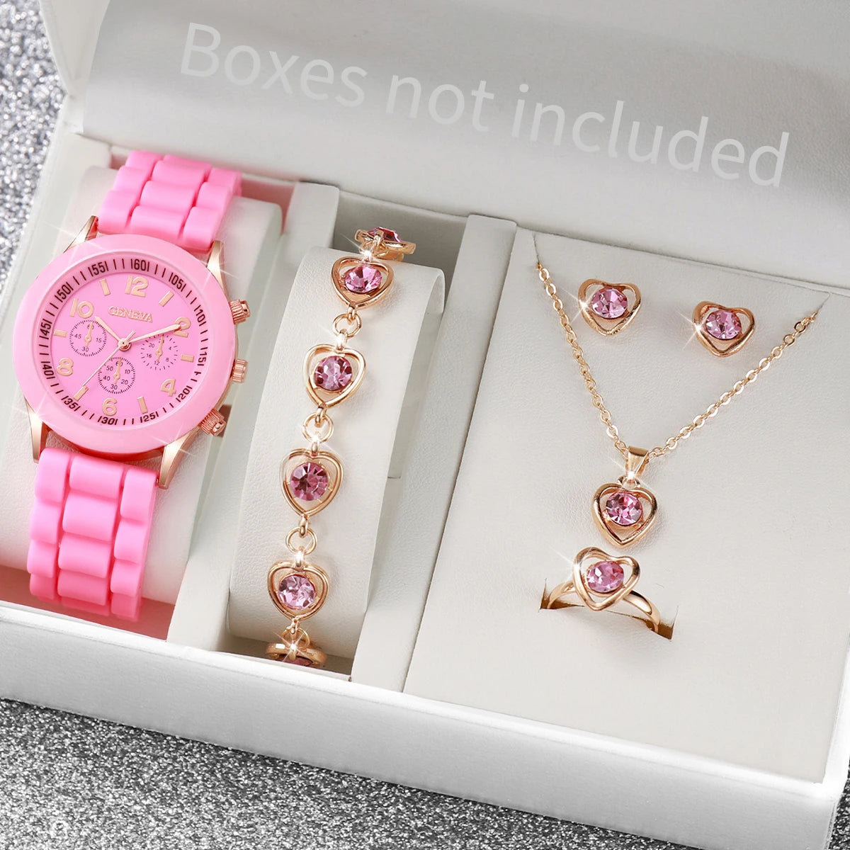 5-6 Pieces Quartz Watch Set for Women with Silicone Strap, Fashionable Clock, Gift for Girls, No Box
