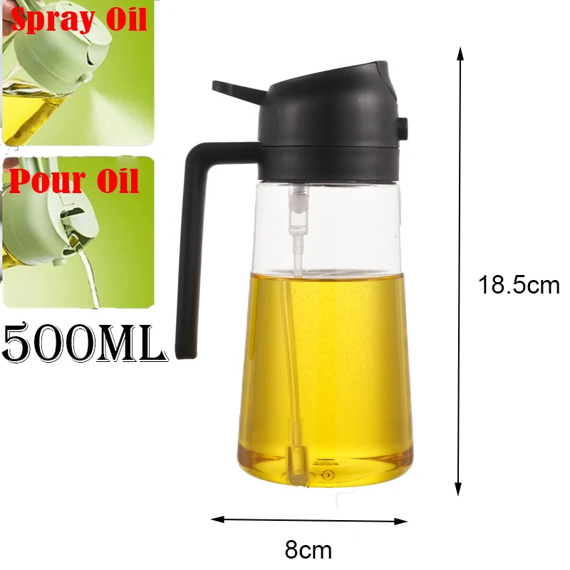 Pulvérisateur d'huile de cuisine en plastique 2 en 1, 500 ml, flacon pulvérisateur d'huile d'olive, distributeur d'huile pour barbecue, cuisson, rôtissage, pique-nique, outil de cuisine