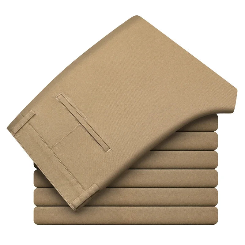 Pantalones casuales para hombre, 97% algodón, moda de otoño, cómodos, elásticos, ajustados, rectos, de negocios, negro, verde militar, caqui