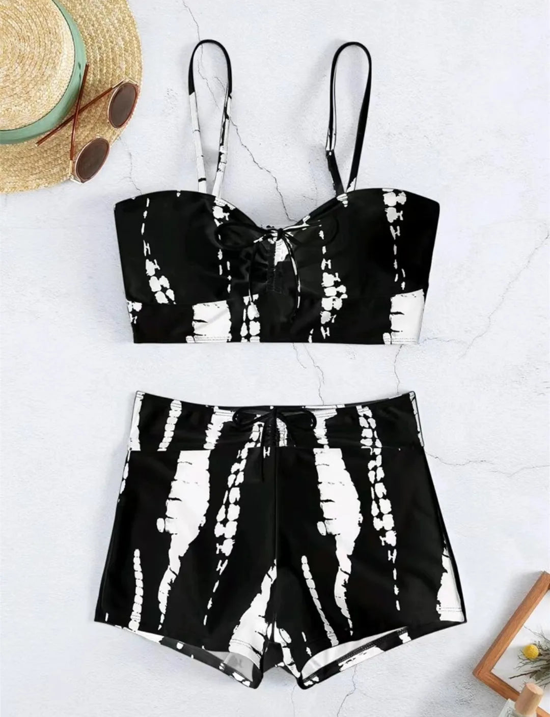 Maillots de bain femme 2026 : Bikinis short à cordon de serrage devant, taille haute, pour la natation et la plage