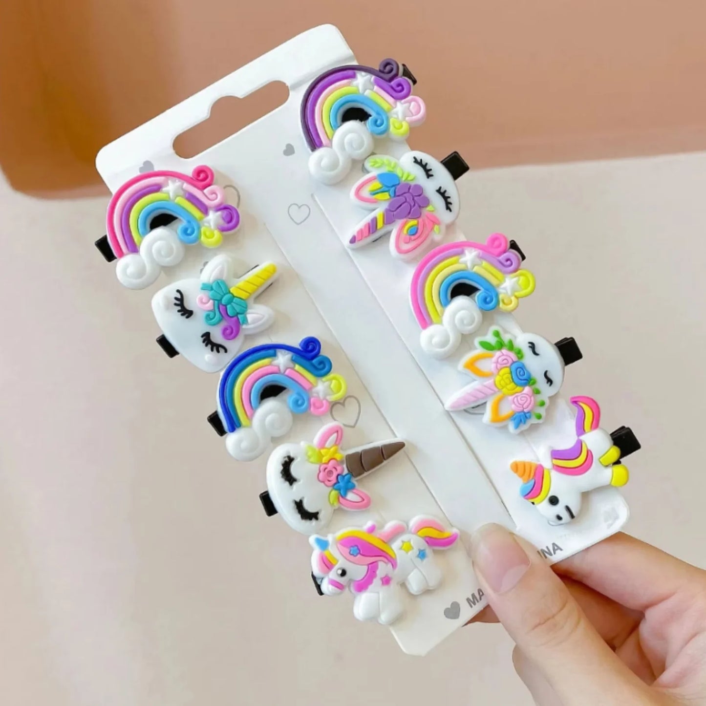 Pinzas de pelo de unicornio de dibujos animados para niñas, bonitas horquillas para el pelo para niños, diadema de helado, pinzas para el pelo, accesorios de moda, nuevo juego de 10 unidades